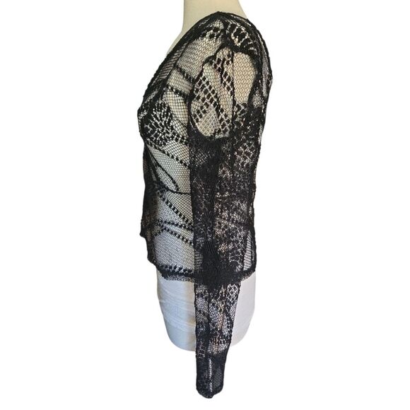 Silence + Noise Black Mesh Plunging Neckline Top - M - Picture 5 of 9